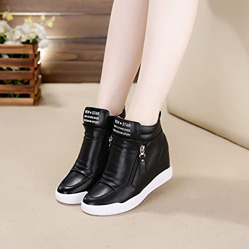 Ckrola Womens Fashion Platform Shoes Hidden Wedge Heel High Top Sneakers For Women Platform Boots Working Shoes Women Black #TOP6