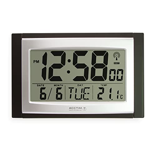 Acctim Stratus 74053 Radio Controlled Wall Desk Clock, Black, Large Display