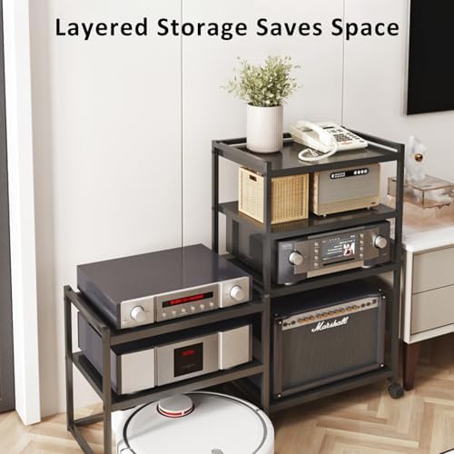 Heavy-Duty Modern Audio Rack - Floor-Standing Record Player Console for Stereo Components & Media Storage, Ideal for Living Room & Recording Studio (53.2x35x88cm)