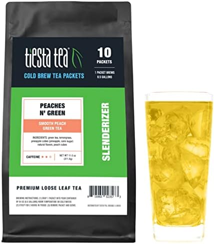 Tiesta Tea Peaches N´ Green Cold Brew Tea - Smooth Peach Green Tea, Medium Caffeine, 10 Cold Brew Tea Bags, Each Bag Brews 1 64oz Pitcher, Premium Loose Leaf Iced Tea