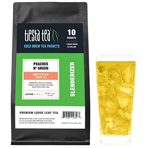 Tiesta Tea Peaches N´ Green Cold Brew Tea - Smooth Peach Green Tea, Medium Caffeine, 10 Cold Brew Tea Bags, Each Bag Brews 1 64Oz Pitcher, Premium Loose Leaf Iced Tea #TOP8