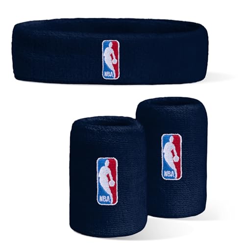For Bare Feet NBA Classic LOGOMAN Headband & Wristband 3 Pack Navy OSFM