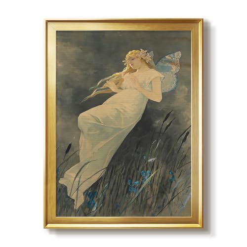 Alphonse Mucha | Elf With Iris Flowers | Gold Framed Art Work | GAL101