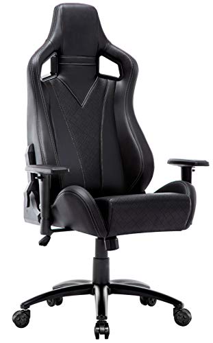 Amoiu Silla Gaming Profesional Racing Silla de Escritorio Giratoria de 360°con Respaldo Alto y Inclinación y Altura Regulable, PU Negro (Negro 2) Cover