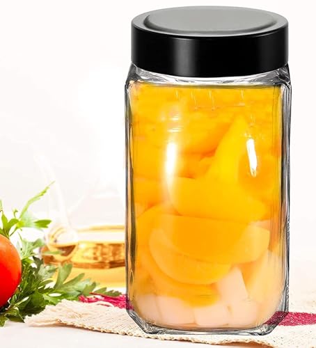 Image of PRAMUKH FASHION Square Shape Glass Jar for Kitchen Masala Storage Ml Set with Airtight Lid Containers Spices Dry Fruits and Pickle Container Pack of (6, Black 1000Ml Cube)