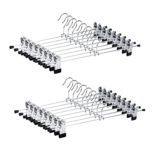 Amber Home Lot de 24 Cintres en Fer Métal Chromé 30cm, pour Pantalons Jupes Chaussettes sous-Vêtements, Cintre Antidérapants avec Pinces