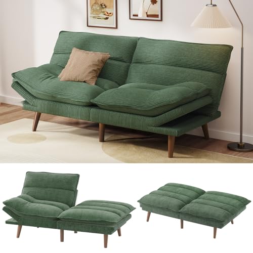 Pipishell Futon Sofa Bed, Convertible Futon Adjustable Backrest & Armrests,