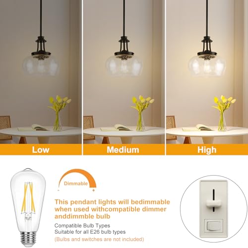 Image of Modern Pendant Lights Kitchen Island, Matte Black Pendant Light Fixtures with 10 inch Clear Air Bubble Glass Shade, Industrial Hanging Pendant Lights Fixture for Kitchen Island Dining Room Entryway
