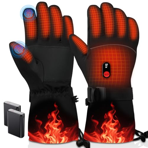 Wholede Guantes Calefactables para Mujer Hombre - Guantes Calefactables Moto con 7.4V Calentamiento Rápido y 2 Baterías 10000mAh, 3 Niveles de Calentamiento, Pantalla Táctil, Ideal para Esquí, M