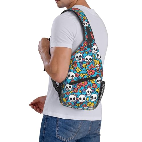 Crossbody Bags For Women Men Skull Flower Blue Sling Backpack Chest Shoulder Bag Gym Cycling Travel Hiking Daypack3