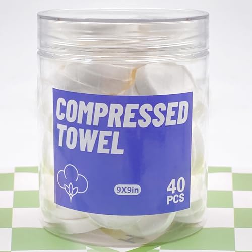 40PCS Compressed Towels,Mini Compressed Towel, Disposable Face Compressed Towels, Soft Compressed Hand Wipe, Portable Compressed Coin Tissue for Travel/Home/Outdoor Activities(8X9in)