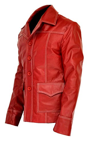 VearFit Men's Fight Club movie Black and Red Real Leather Jacket Replica2