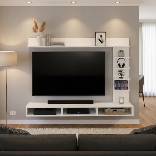 Image of FURNEASER Eplus Engineered Wood Wall Mount TV Unit /TV Stand /TV Cabinet /TV Entertainment Unit /Set Top Box Stand Showcase (Ideal for 50-55 Inch) (D.I.Y) (White)