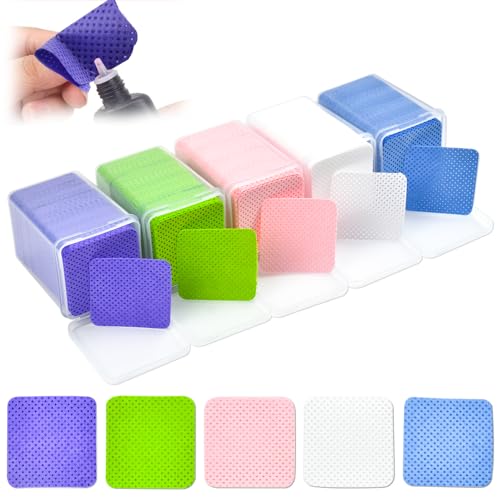 DTYGUIXE Toallitas de Quitaesmalte para Uñas, 1000 Toallitas de Manicura sin Pelusa de 5 Colores con Caja de Almacenamiento Almohadillas Quitaesmalte para Uñas de Celulosa para Salón Casa