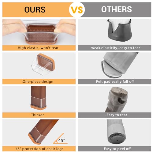 Image of 16-Pcs Rectangle Silicone Chair Leg Floor Protectors, Thick & Tear | Stretchy Furniture Pads & Caps Protect Hardwood Floors from Scratches & Noise and Fit Most Dining Table & Bar Stool Legs