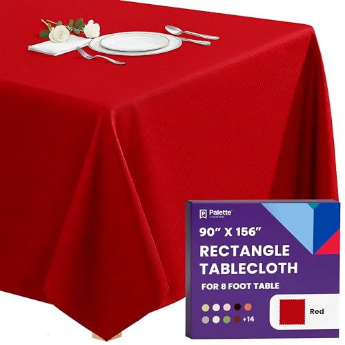 Image of Gee Di Moda Rectangle Tablecloth - 90 x 156 Inch Red Table Cloth for 8 Foot Tables with Floor-Length Drop - Heavy Duty Washable Fabric for Holiday Party, Dinner, Weddings & Baby Shower