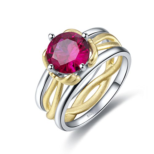 Merthus Womens 925 Sterling Silver Created Ruby Bow 2-Tone Infinity Promise Ring