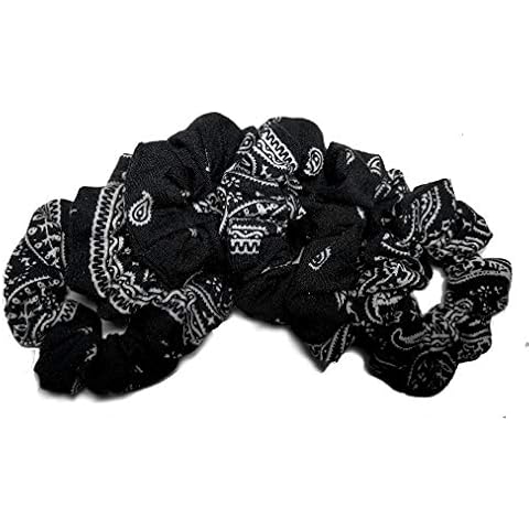 Bandana Scrunchies, set of 6, Multi Assorted Colors or Solid Color Set, choose from Red, Maroon, Navy, White, Black, Carolina Blue Hair elastics ties Cover
