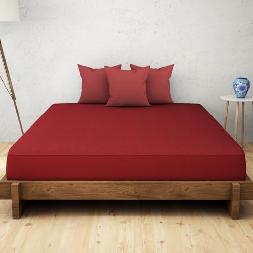 Image of Welspun 100% Waterproof Premium Mattress Protector for Double Bed Queen Size 60x78 Inches| Cotton Feel Mattress Cover | Elastic Fitted| Fits Upto 10 Inch Mattress| Bed Protector Cover (60 inchx78 inch Maroon)