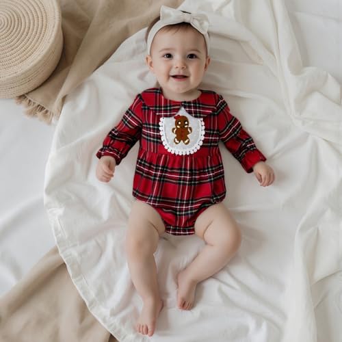 Baby Girl Christmas Outfit Newborn Plaid Onesie Gingerbread Romper Infant Doll Collar Bodysuit Fall Winter Clothes4