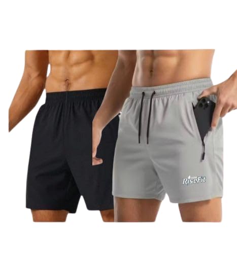 asm risefit Men’s Sports Shorts Pack of 2 | Quick Dry Gym Running Short | Lightweight and Stretchable Lycra Activewear with Zip Pockets-picture-55