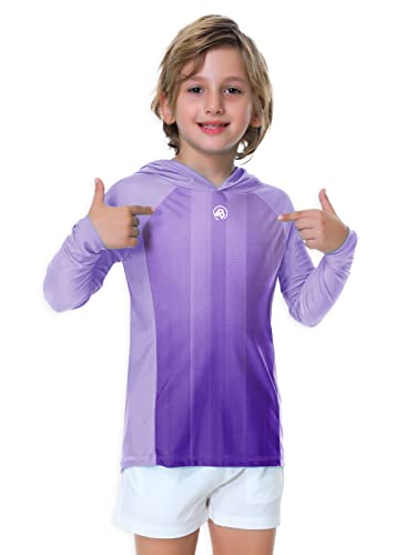 Image of AOBUTE Unisex Kids Long Sleeve Hoodie Rash Guard Boys UPF 50+ Swim Top with Thumb Hole 3-12 Years