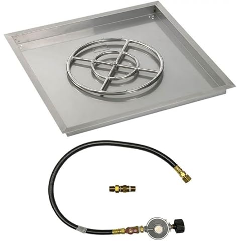 American Fireglass 30" Square Stainless Steel Drop-in Pan with Match Light Kit (18" Fire Pit Ring) Propane Cover