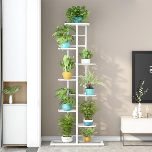 Image of LINZINAR Plant Stand Metal Indoor Outdoor 8 Tier 9 Potted Multiple Flower Pot Holder Shelf Indoor Outdoor Planter Display Shelving Unit for Patio Garden Corner Balcony Living Room