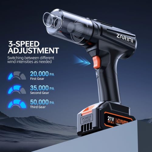Image of Car Vacuum Portable Cordless, 50000Pa Strong Suction Brushless Motor, Handheld Vacuum with 2 Batteries & Charger, 6-in-1 Rechargeable Vacuum Cleaners for Home, Pet Hair & Keyboard Ink Black