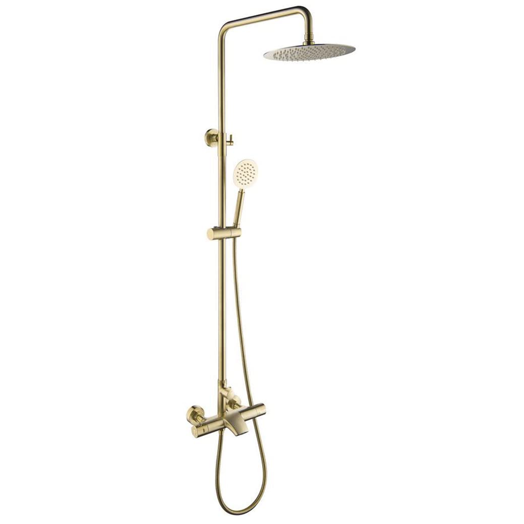 OZBMA Brushed Gold Shower System - Luxury Thermostatic Wall-Mounted Taps, 8" Rainfall Head & Handheld Diverter Mixer, Premium Brass Bathroom Set (A A)