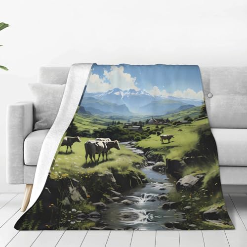 Couverture en micro polaire ultra douce avec imprimé vache de la ferme alpine pour toutes les saisons, jeté de canapé pour le bureau, pour enfants et adultes