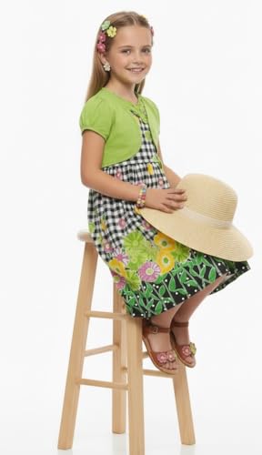 Image of ToBeInStyle Girls Two Piece Short Sleeve Dress and Matching Bolero Crop Cardigan Assorted Prints Cotton Blend Summer Outfit