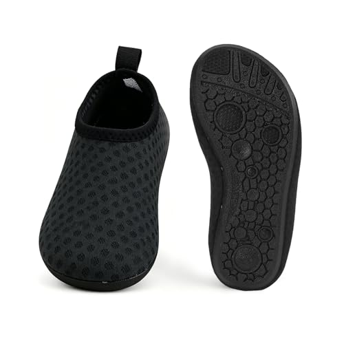 Image of InfiniZer Kids Water Shoes Toddler Swim Beach Pool Shoes for Boys Girls Quick Dry Non-Slip Barefoot Aqua Socks Children (Black, Toddler, 5.5, Numeric Range, UK Footwear Size System, 6, Medium)