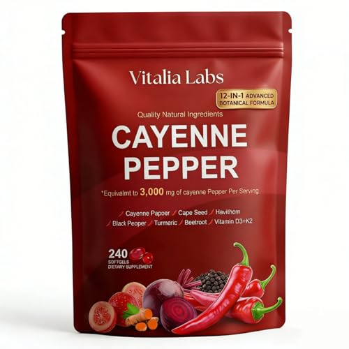 Vitalia Labs Cayenne Pepper Supplement Capsaicin Softgels with Vitamin E D3 K2 Cayenne Pepper Capsules to Daily Dietary Supplement 240 Softgels