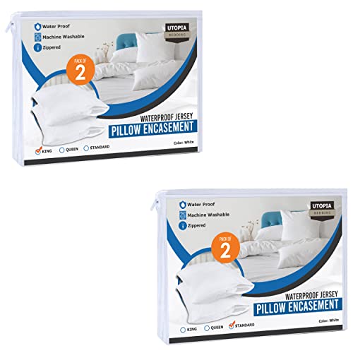 Utopia Bedding Set Of 4 (Standard And King) Jersey Pillow Encasements –- Waterproof Zippered Pillow Protector – Soft And Breathable Zippered Pillow Cover– Easy Care (White) #TOP6
