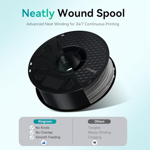 Image of Kingroon 10KG PLA Filament 1.75mm, + /- 0.02mm Tolerance, Smooth 3D Printing Filament Bulk, Individually Vacuum-Sealed,1kg per Spool, 10 Pack, Fits for Most FDM 3D Printers, Charcoal Black
