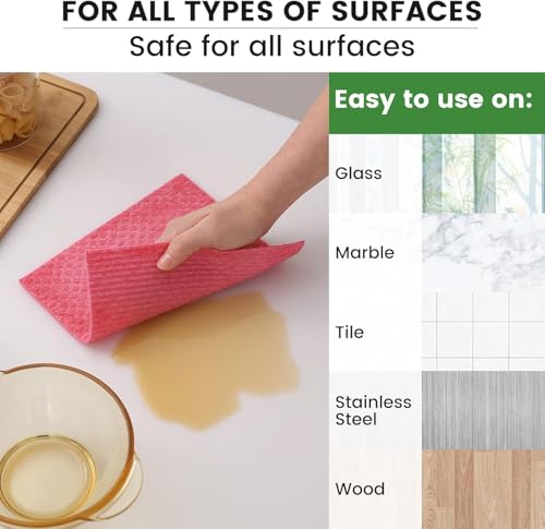 Image of 6 pcs Swedish Dishcloths for Kitchen, Reusable Absorbent and Quick-Drying Kitchen Towels - Environmentally Friendly Dish Towels Biodegradable Cleaning Wipes Compostable Kitchen Cloths.