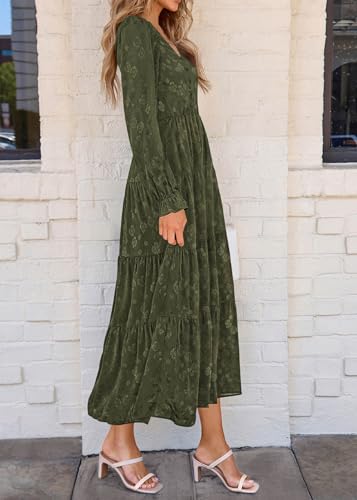 Image of KIRUNDO Spring Wedding Guest Dresses for Women 2026 Maxi Floral Long Sleeve Elegant Ruffle Tiered Flowy Party Long Dress