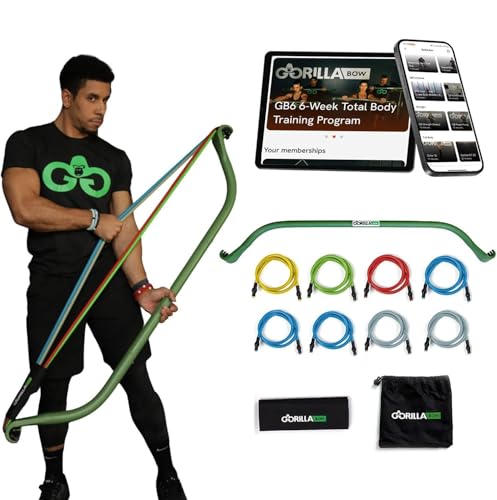 Gorilla Bow Original All-in-One Home Gym System Professional-Grade Resistance Band Bar for Strength Training HIIT & Full Body Workouts Durable Design for Home Travel & Outdoor (Green 330 lbs)
