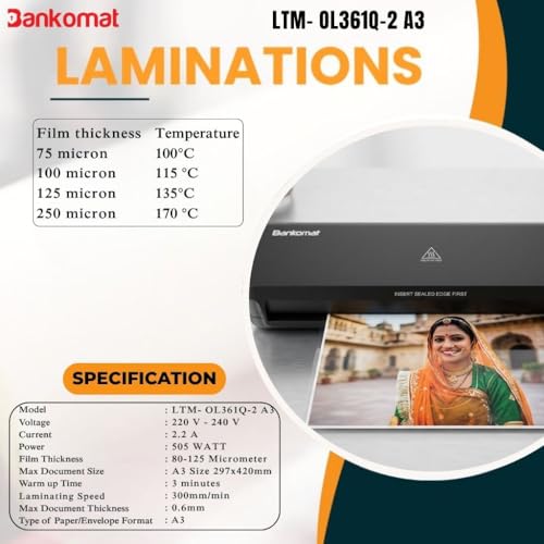 Image of Bankomat Heavy Duty Automatic A3 Hot Lamination Machine Professional Metal Body Up to A3 Size