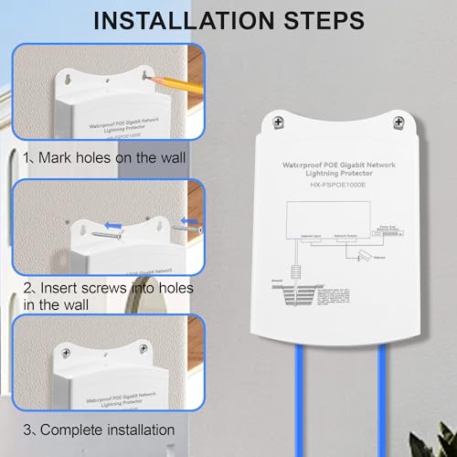 Protector de Sobretensión PoE Ethernet Gigabit Exterior IEEE802.3Af/At/Bt 1000Mbps, Impermeable, Protección contra Rayos 5KA IP65, Montaje en Pared Plug and Play (Solo Interfaz de Red) miniatura 4
