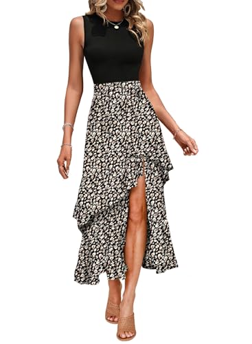 Dokotoo Women's 2025 Sleeveless Fall Summer Dresses Casual Boho Crewneck Floral Boho Cocktail Party Dresses