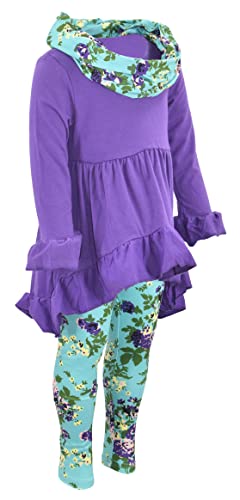 Image of Unique Baby Girls Kids Toddler 3pc Outfit Set Long Sleeve Cotton Blend Tunic Top Leggings and Scarf