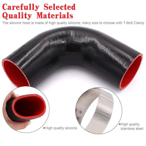 Image of 90 Degree Elbow Coupler Silicone Hose 4-Ply 3.5-inch(89mm) for Turbo /Intercooler /Intake Piping,Length 120mm Thickness 5mm with T-Bolt Clamp