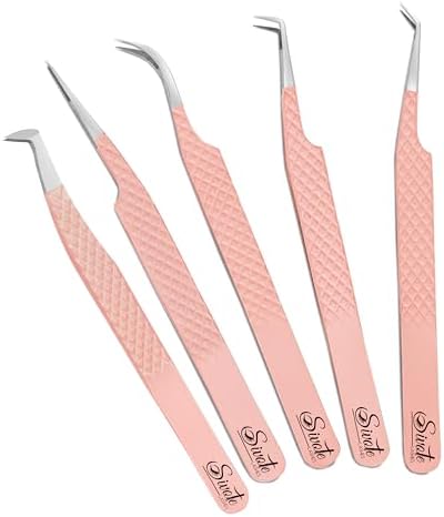 SIVOTE Lash Tweezers for Eyelash Extensions, Pack of 5 Peach – La...