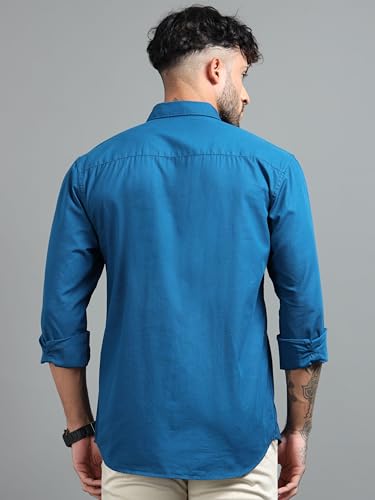 Image of Men Slim Fit Solid Spread Collar Casual Shirt