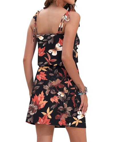 Image of AUSELILY Womens Summer Dresses Sleeveless Spaghetti Strap Beach Cover up Drawstring Waist Mini Short Dress with Pockets