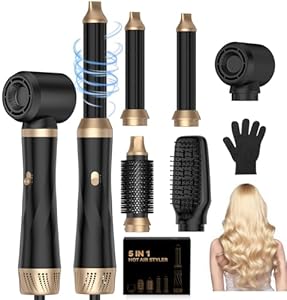 UMIGA 5 IN 1 Hairstyler 1000W, Air Brush Rundbürstenföhn, Lockenstab und Haarglätter, 3 Temperaturstufen für Volumen, Glätten, Locken und Blowout Styling