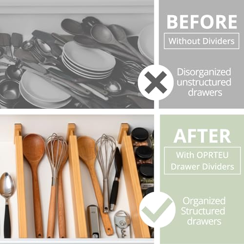 OPRTEU 6-Pack Bamboo Drawer Dividers Organizer – Expandable 17''-22'' Kitchen & Clothing Storage for Deeper drawers of Dresser, Bedroom, Kitchen, Office - Image 4