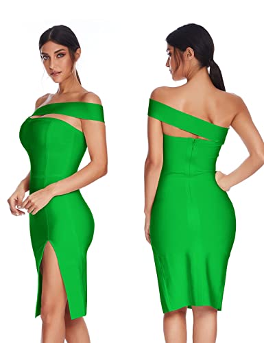 Image of meilun Women's One Shoulder Bandage Dresses for Women Wedding Guest Sexy Formal Midi Dress